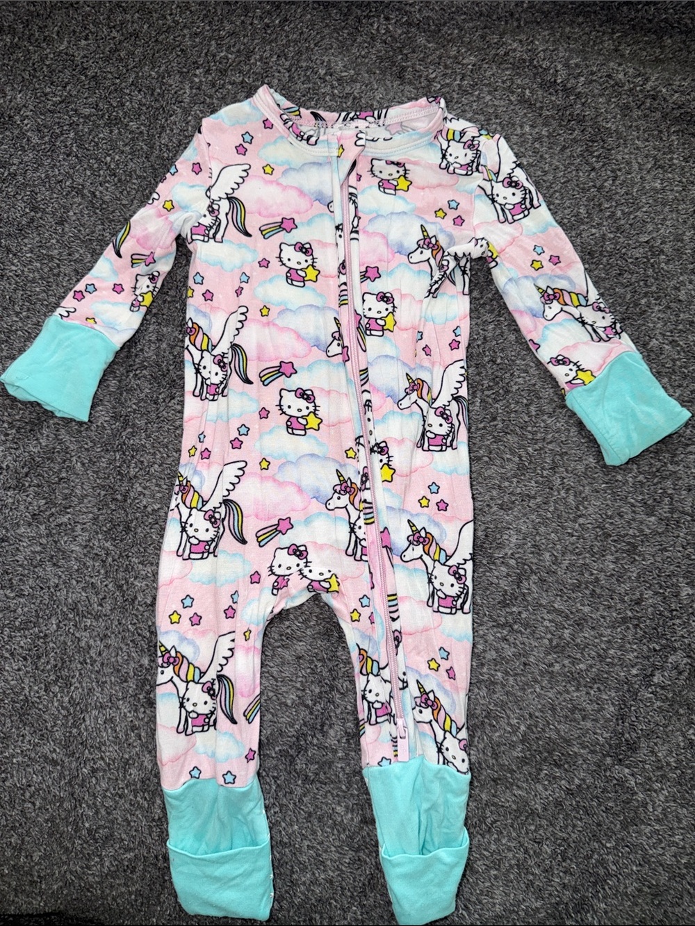 Posh Peanut Pink Unicorn Footie with Aqua Cuffs